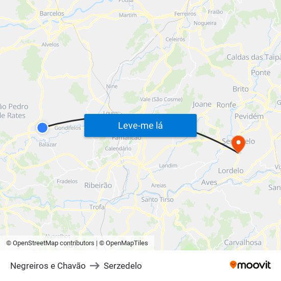 Negreiros e Chavão to Serzedelo map