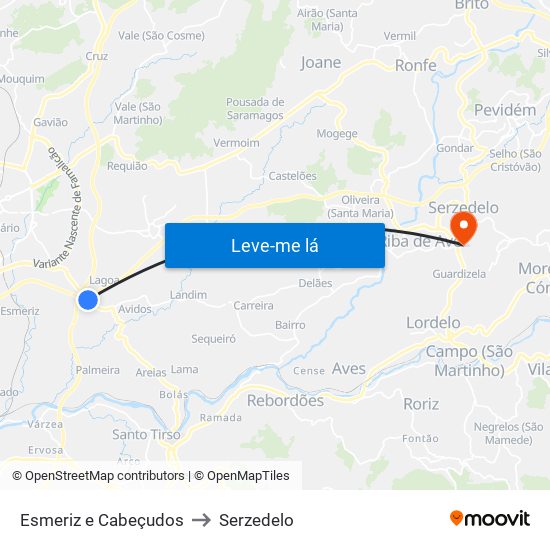 Esmeriz e Cabeçudos to Serzedelo map
