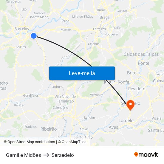 Gamil e Midões to Serzedelo map