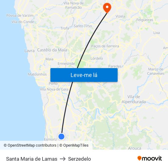 Santa Maria de Lamas to Serzedelo map