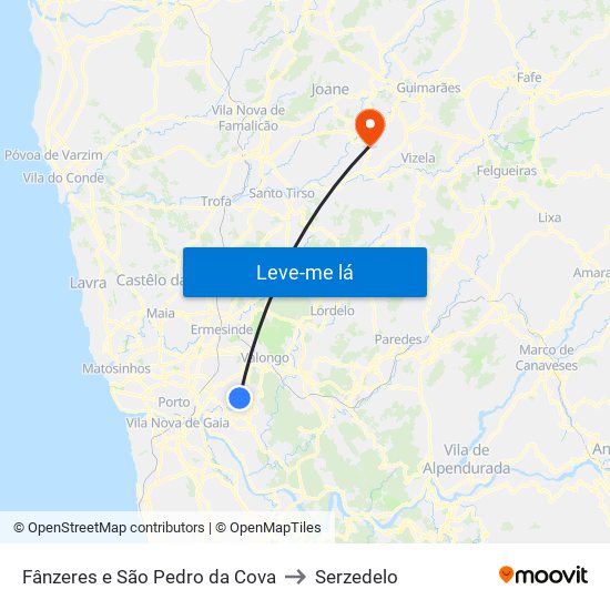 Fânzeres e São Pedro da Cova to Serzedelo map