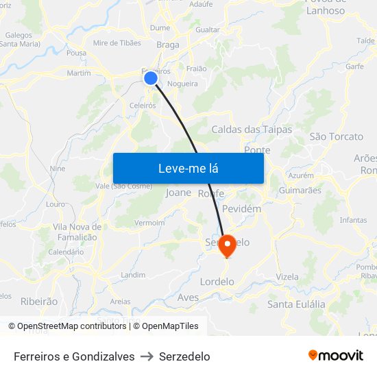 Ferreiros e Gondizalves to Serzedelo map