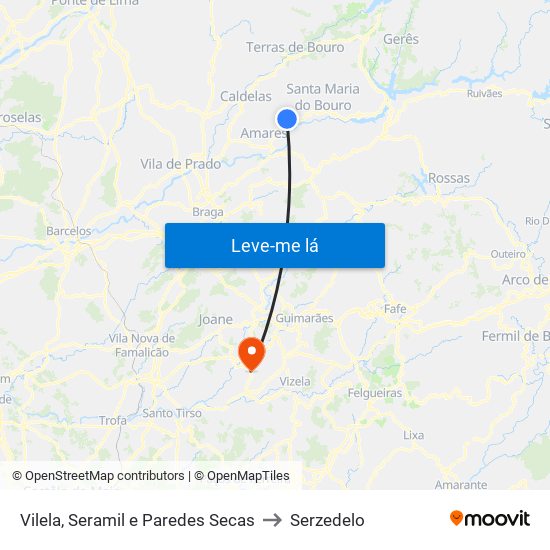 Vilela, Seramil e Paredes Secas to Serzedelo map