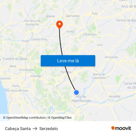 Cabeça Santa to Serzedelo map