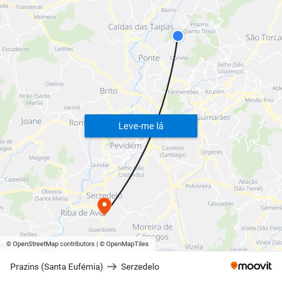 Prazins (Santa Eufémia) to Serzedelo map