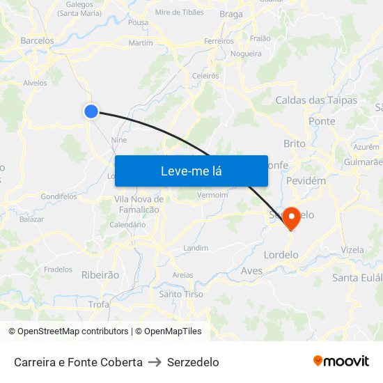 Carreira e Fonte Coberta to Serzedelo map