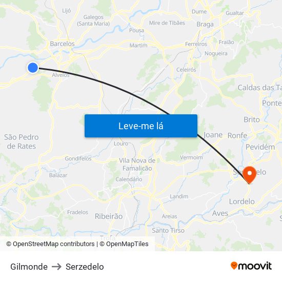 Gilmonde to Serzedelo map