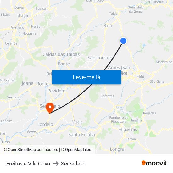 Freitas e Vila Cova to Serzedelo map