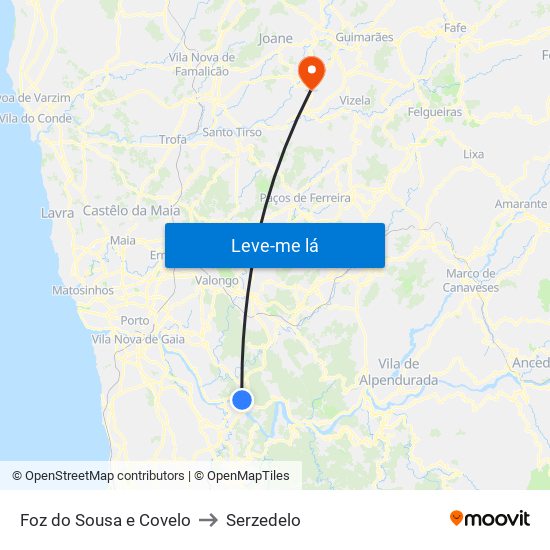 Foz do Sousa e Covelo to Serzedelo map
