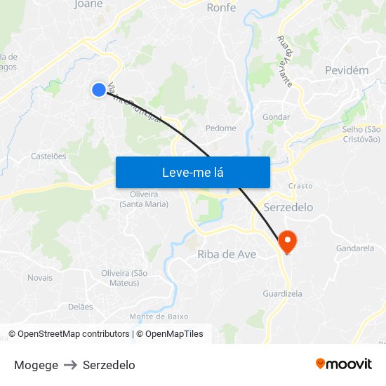 Mogege to Serzedelo map