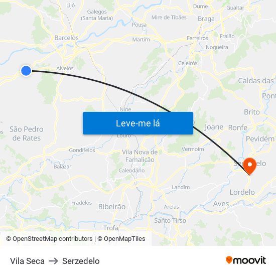 Vila Seca to Serzedelo map