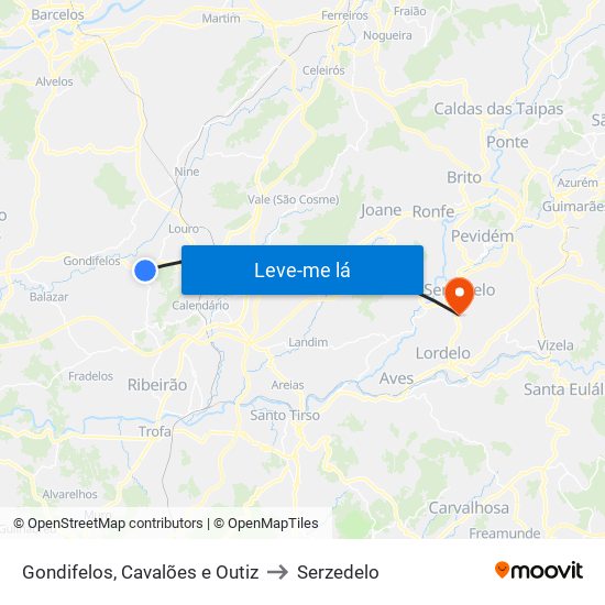 Gondifelos, Cavalões e Outiz to Serzedelo map