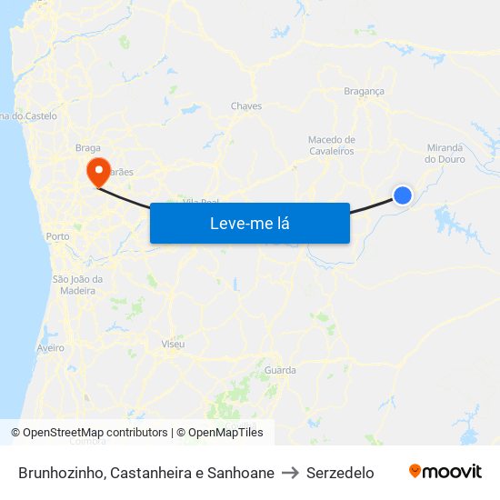 Brunhozinho, Castanheira e Sanhoane to Serzedelo map