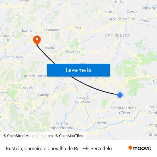 Bustelo, Carneiro e Carvalho de Rei to Serzedelo map