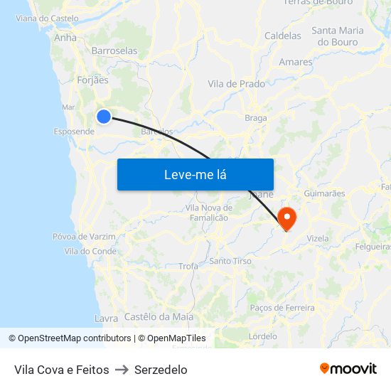 Vila Cova e Feitos to Serzedelo map