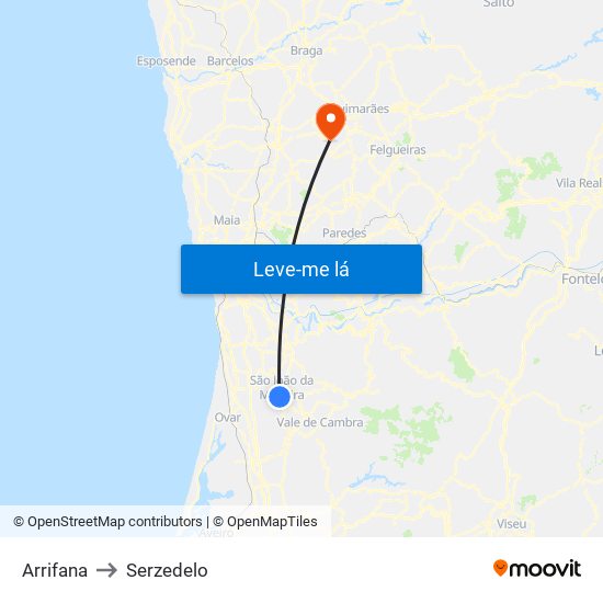 Arrifana to Serzedelo map