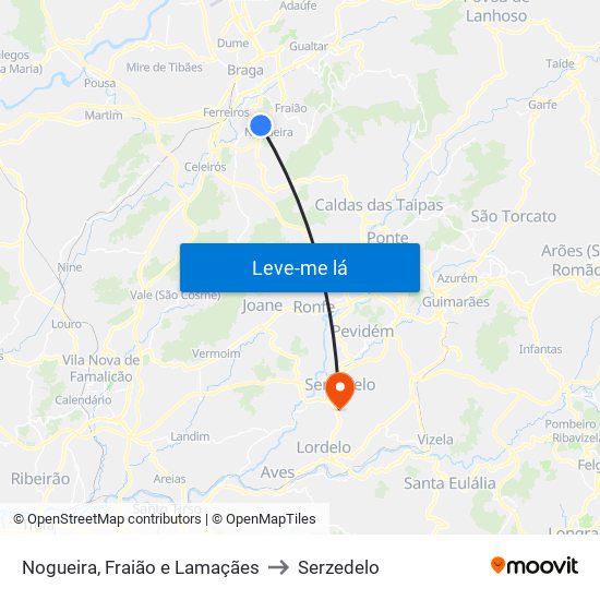 Nogueira, Fraião e Lamaçães to Serzedelo map