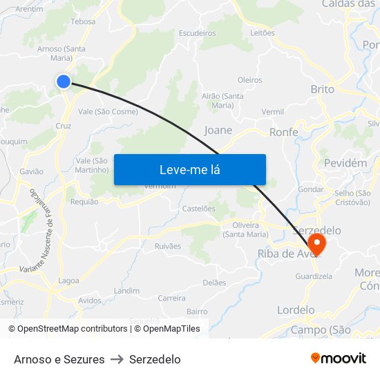 Arnoso e Sezures to Serzedelo map