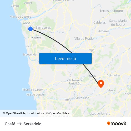 Chafé to Serzedelo map