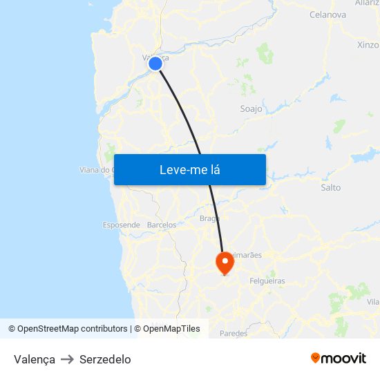 Valença to Serzedelo map