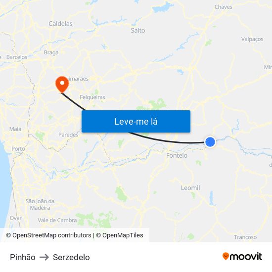 Pinhão to Serzedelo map