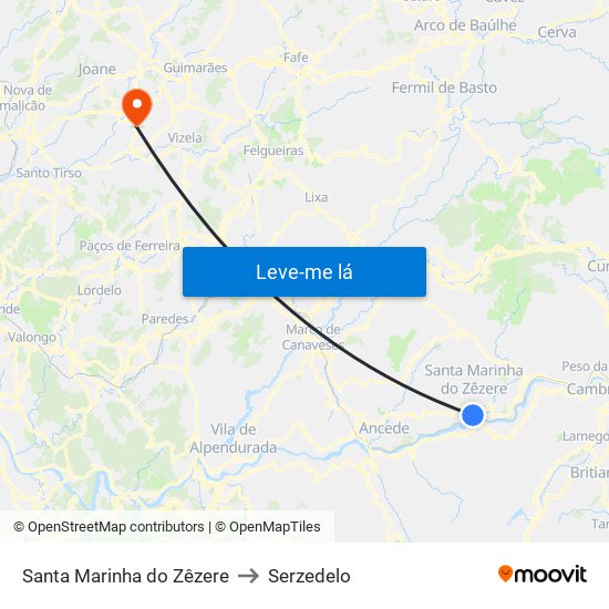 Santa Marinha do Zêzere to Serzedelo map