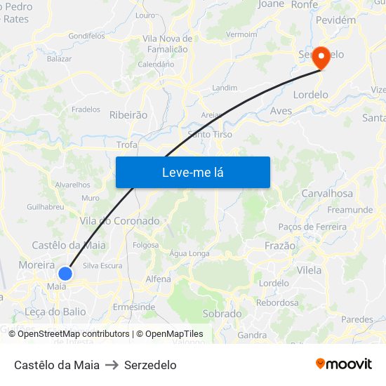 Castêlo da Maia to Serzedelo map
