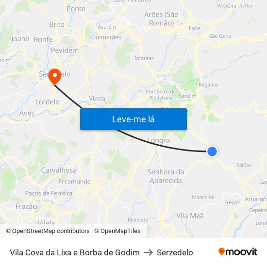 Vila Cova da Lixa e Borba de Godim to Serzedelo map