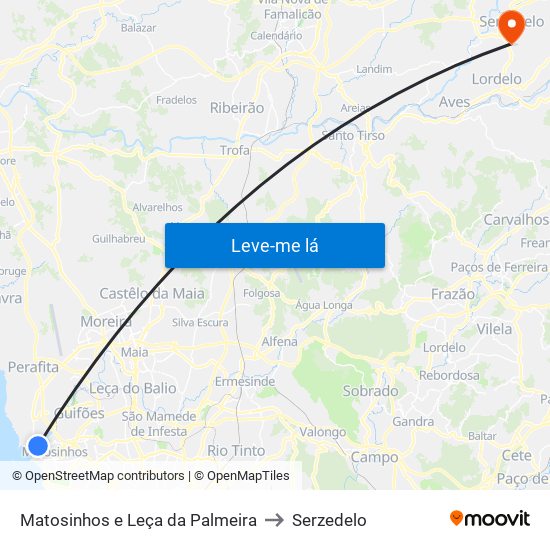 Matosinhos e Leça da Palmeira to Serzedelo map