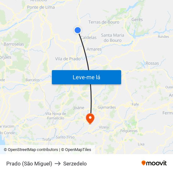 Prado (São Miguel) to Serzedelo map