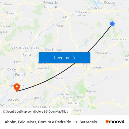 Aboim, Felgueiras, Gontim e Pedraído to Serzedelo map