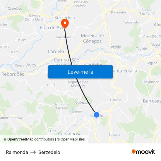 Raimonda to Serzedelo map