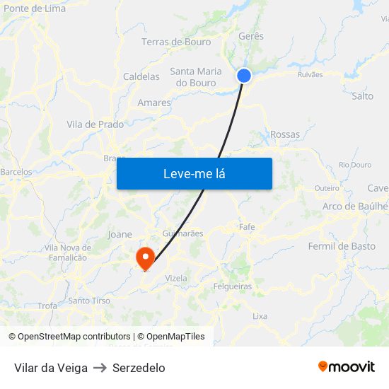 Vilar da Veiga to Serzedelo map