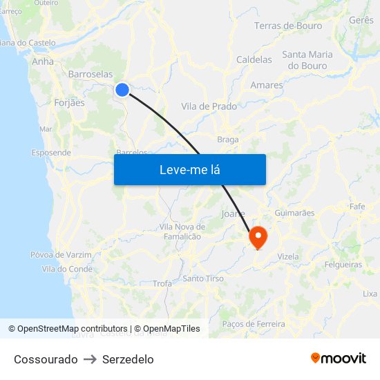Cossourado to Serzedelo map