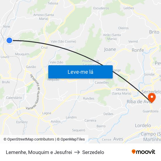 Lemenhe, Mouquim e Jesufrei to Serzedelo map