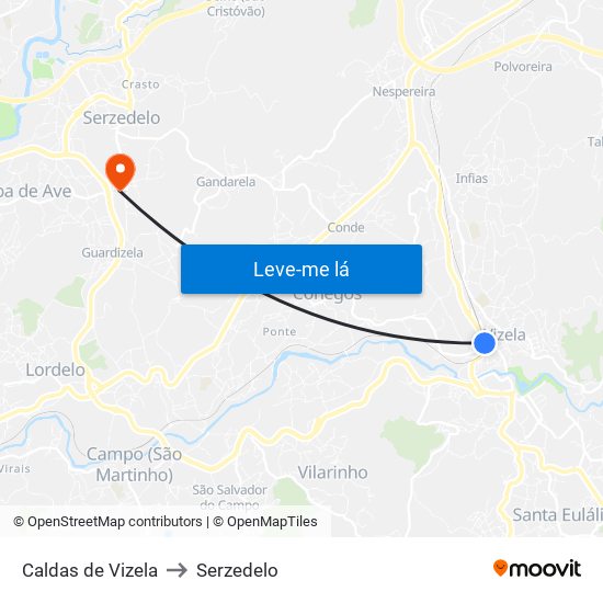 Caldas de Vizela to Serzedelo map