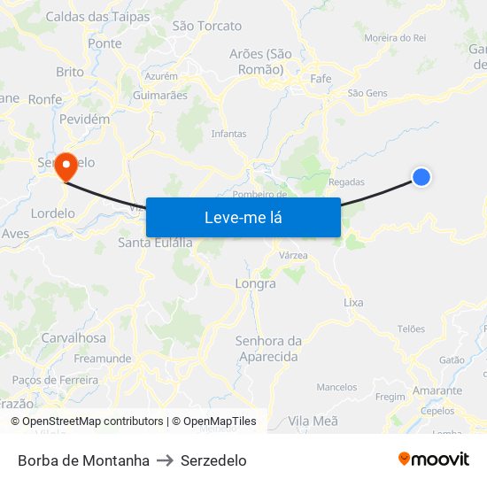 Borba de Montanha to Serzedelo map