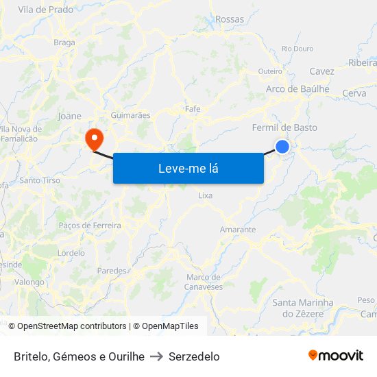Britelo, Gémeos e Ourilhe to Serzedelo map
