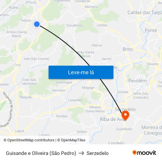 Guisande e Oliveira (São Pedro) to Serzedelo map