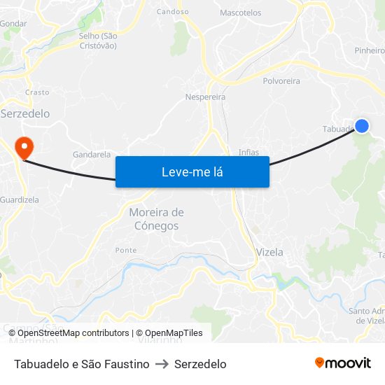 Tabuadelo e São Faustino to Serzedelo map