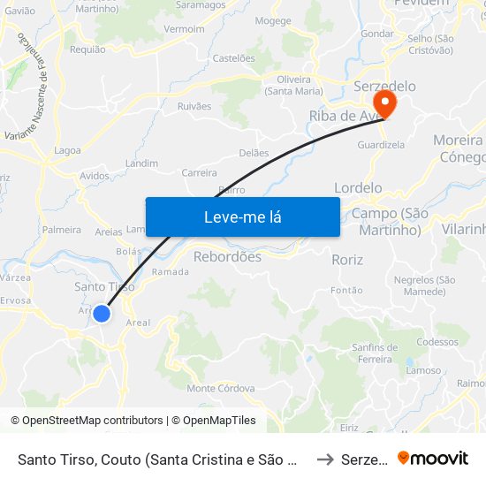 Santo Tirso, Couto (Santa Cristina e São Miguel) e Burgães to Serzedelo map