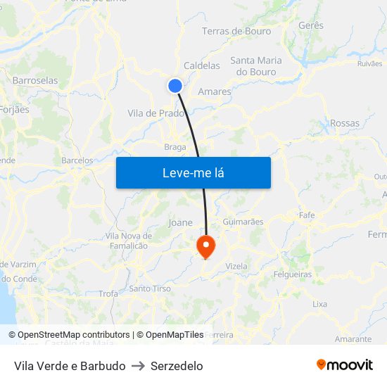 Vila Verde e Barbudo to Serzedelo map