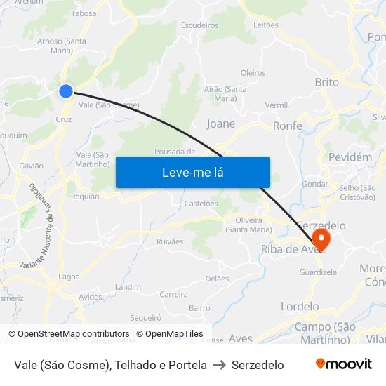 Vale (São Cosme), Telhado e Portela to Serzedelo map