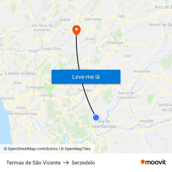 Termas de São Vicente to Serzedelo map