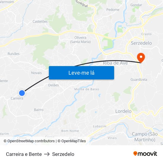 Carreira e Bente to Serzedelo map
