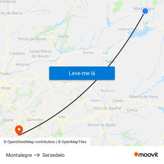 Montalegre to Serzedelo map