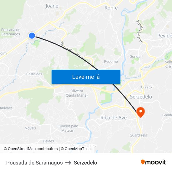 Pousada de Saramagos to Serzedelo map