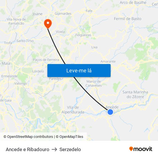 Ancede e Ribadouro to Serzedelo map