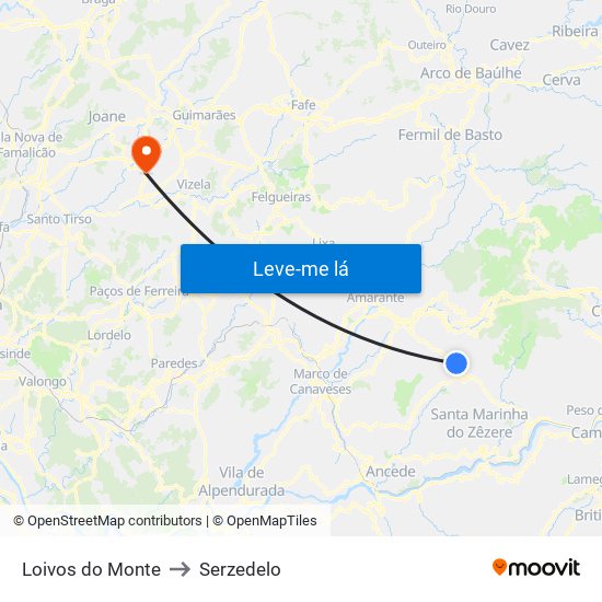 Loivos do Monte to Serzedelo map