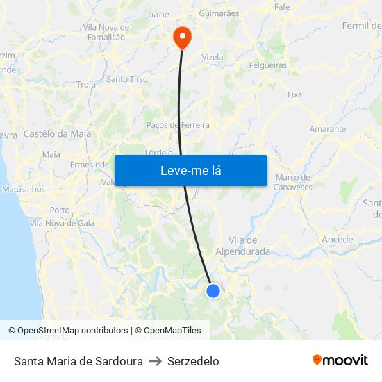 Santa Maria de Sardoura to Serzedelo map